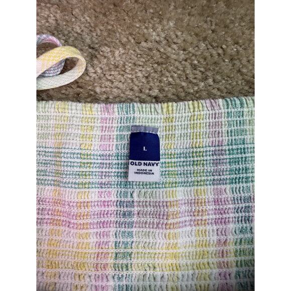 Old Navy Linen Blend Green Madras Dress Sz L Pockets Tie Front C165 - Picture 6 of 11